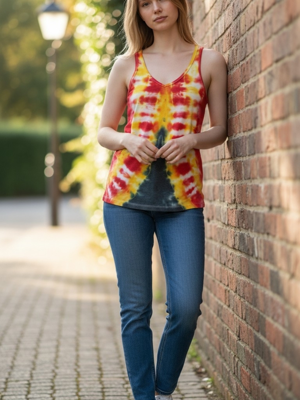 Lillylou's Lucky New Handmade Find Falls Creek Orange Tie-Dye Tank Top Size Med
